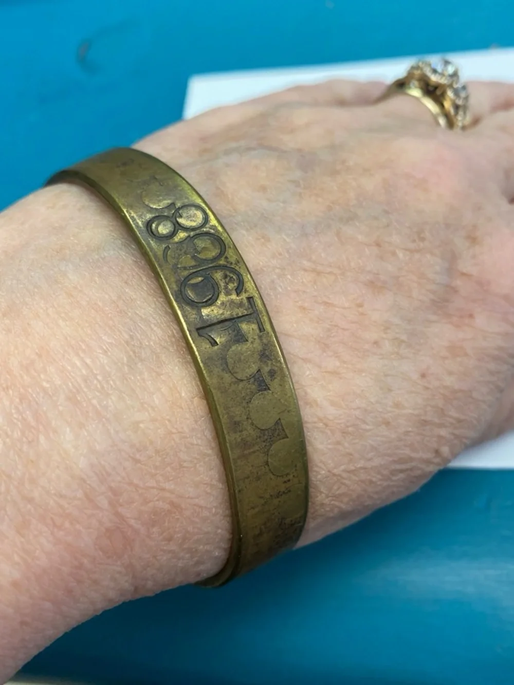 Vintage trench shell casing  Brass Cuff Bracelet - 1968 Engraved - Brown